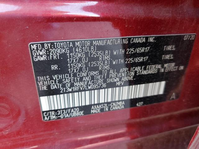 2T3W1RFV7LW095736 - 2020 TOYOTA RAV4 XLE BURGUNDY photo 13