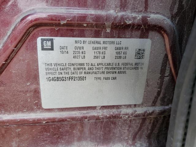 1G4GB5G31FF213501 - 2015 BUICK LACROSSE BURGUNDY photo 12