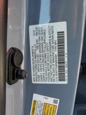 5FNYF7H50NB000681 - 2022 HONDA PASSPORT EXL Gri fotoğraf 12