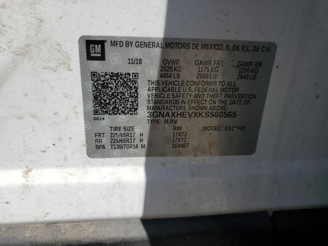 3GNAXHEVXKS560565 - 2019 CHEVROLET EQUINOX LS 白色 照片 13