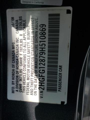 2HGFG12879H510869 - 2009 HONDA CIVIC EX 灰色 照片 12