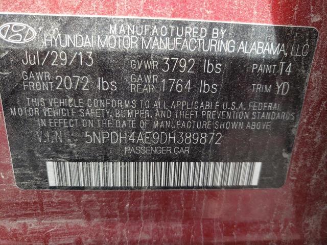 5NPDH4AE9DH389872 - 2013 HYUNDAI ELANTRA GLS RED photo 12