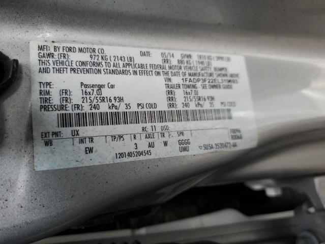 1FADP3F22EL319693 - 2014 FORD FOCUS SE SILVER photo 13