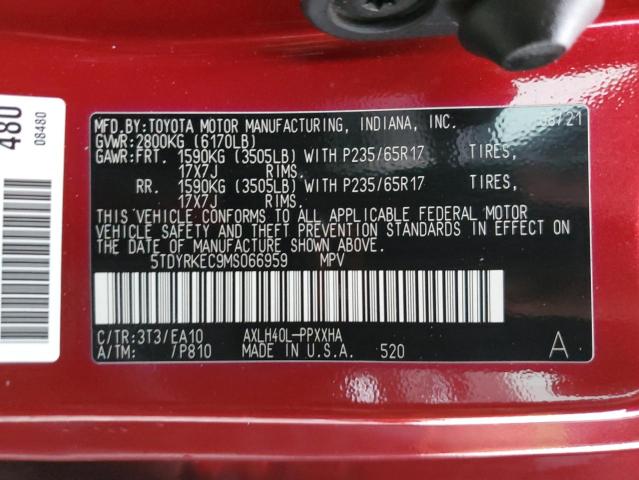 5TDYRKEC9MS066959 - 2021 TOYOTA SIENNA XLE RED photo 14