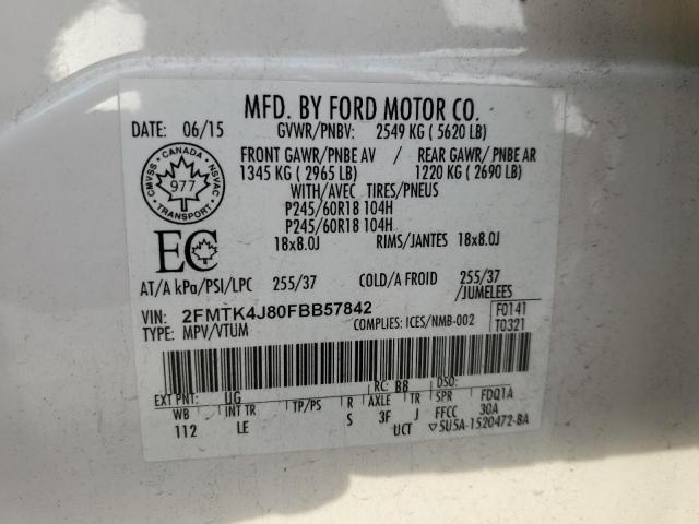 2FMTK4J80FBB57842 - 2015 FORD EDGE SEL WHITE photo 13