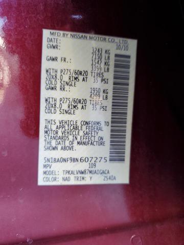 5N1BA0NF9BN607275 - 2011 NISSAN ARMADA PLATINUM RED photo 13