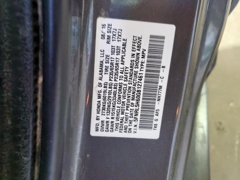 5FNRL5H60GB127461 - 2016 HONDA ODYSSEY EXL GRAY photo 13