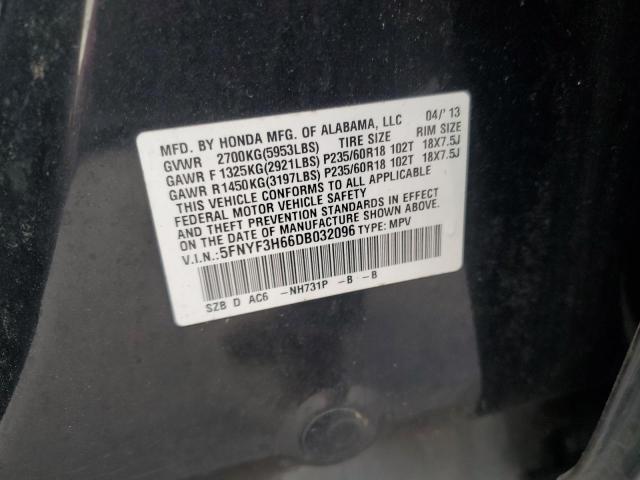 5FNYF3H66DB032096 - 2013 HONDA PILOT EXL BLACK photo 13