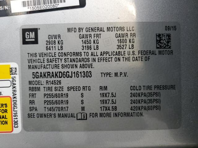 5GAKRAKD6GJ161303 - 2016 BUICK ENCLAVE SILVER photo 14