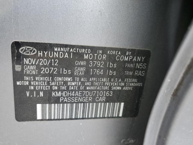 KMHDH4AE7DU710163 - 2013 HYUNDAI ELANTRA GLS GRAY photo 12