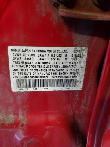JHMGE8H55BS005022 - 2011 HONDA FIT SPORT RED photo 12
