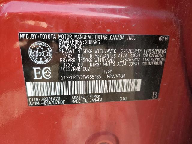 2T3RFREV2FW255185 - 2015 TOYOTA RAV4 XLE RED photo 14