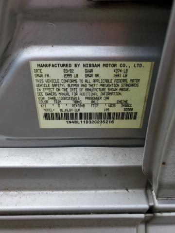 1N4BL11D32C235216 - 2002 NISSAN ALTIMA SE SILVER photo 12