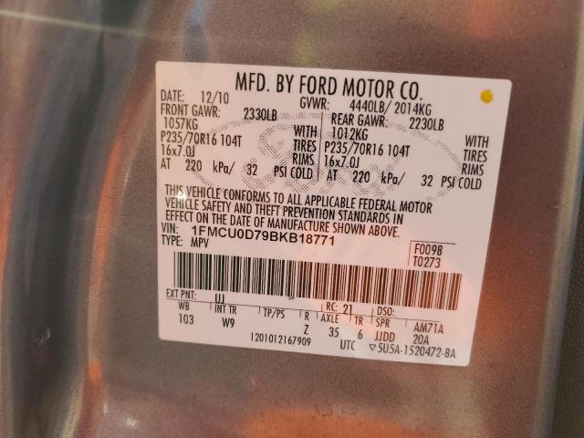 1FMCU0D79BKB18771 - 2011 FORD ESCAPE XLT GRAY photo 13