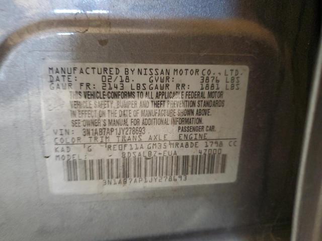 3N1AB7AP1JY278693 - 2018 NISSAN SENTRA S 灰色 照片 13