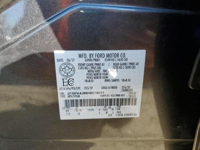 2FMPK4J86HBC18311 - 2017 FORD EDGE SEL GRAY photo 13