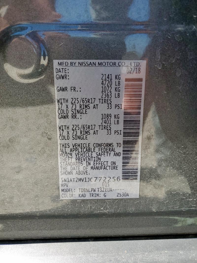 5N1AT2MV1JC772256 - 2018 NISSAN ROGUE S GRAY photo 13