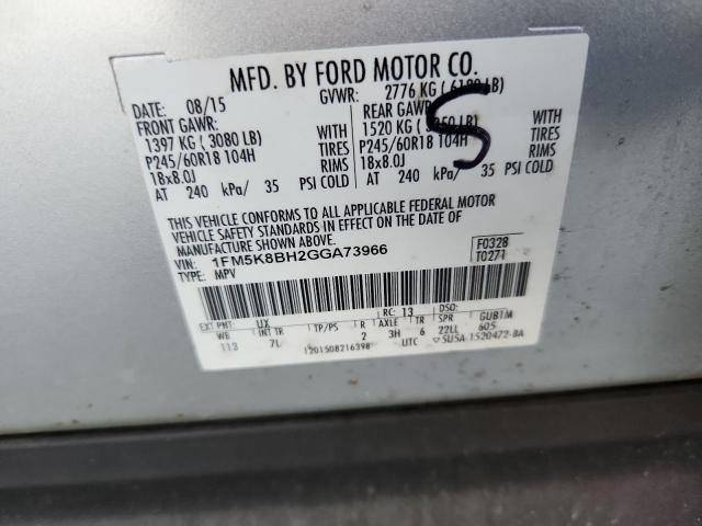 1FM5K8BH2GGA73966 - 2016 FORD EXPLORER SILVER photo 13