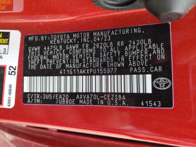 4T1G11AKXPU155977 - 2023 TOYOTA CAMRY SE NIGHT SHADE RED photo 12