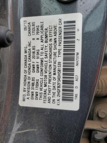 2HGFB2F54DH581539 - 2013 HONDA CIVIC LX GRAY photo 12