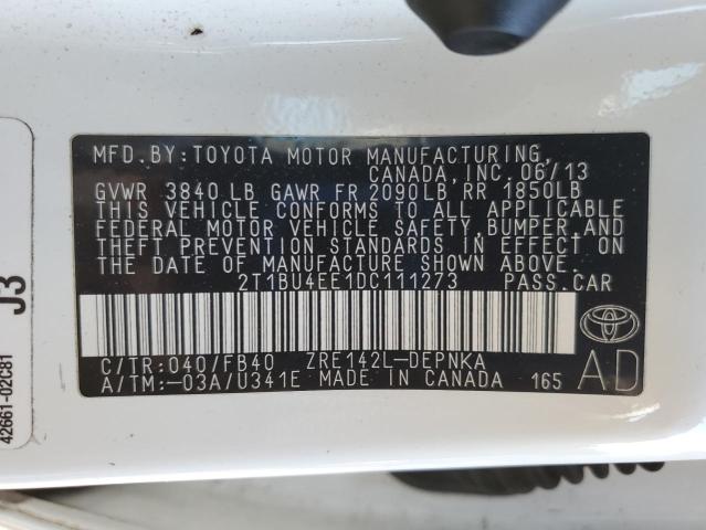 2T1BU4EE1DC111273 - 2013 TOYOTA COROLLA BASE Ağ foto 12