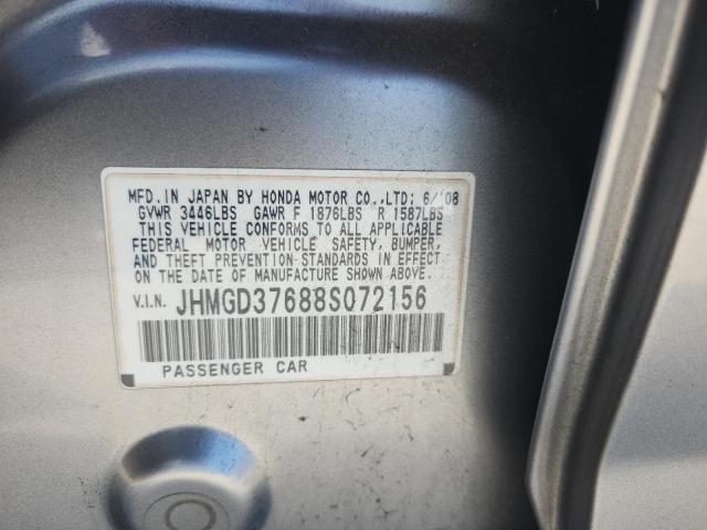 JHMGD37688S072156 - 2008 HONDA FIT SPORT SILVER photo 12