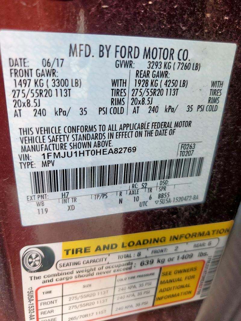 1FMJU1HT0HEA82769 - 2017 FORD EXPEDITION XLT ბურგუნდია ფოტო 13