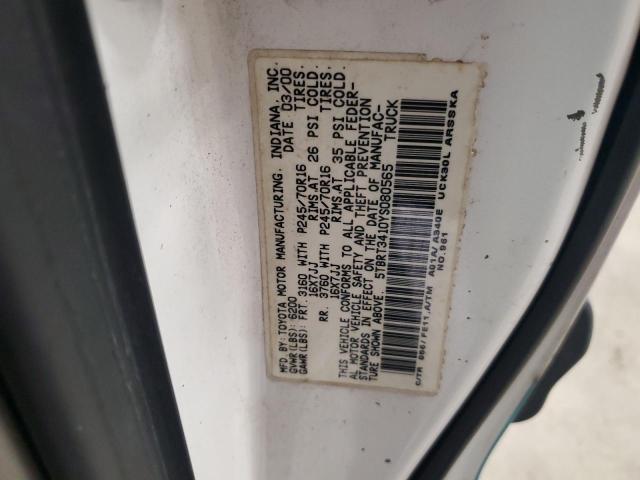 5TBRT3410YS080565 - 2000 TOYOTA TUNDRA ACCESS CAB ორფეროვანი ფოტო 12