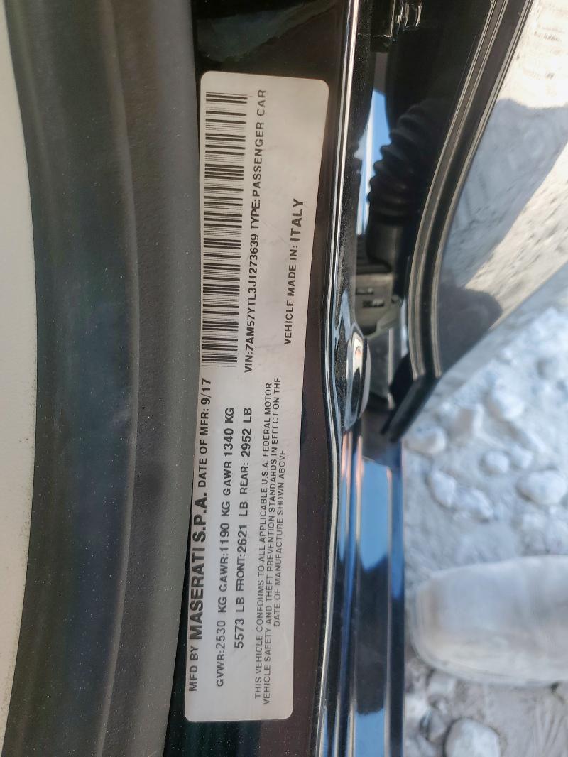 ZAM57YTL3J1273639 - 2018 MASERATI GHIBLI S Սև լուսանկար 12