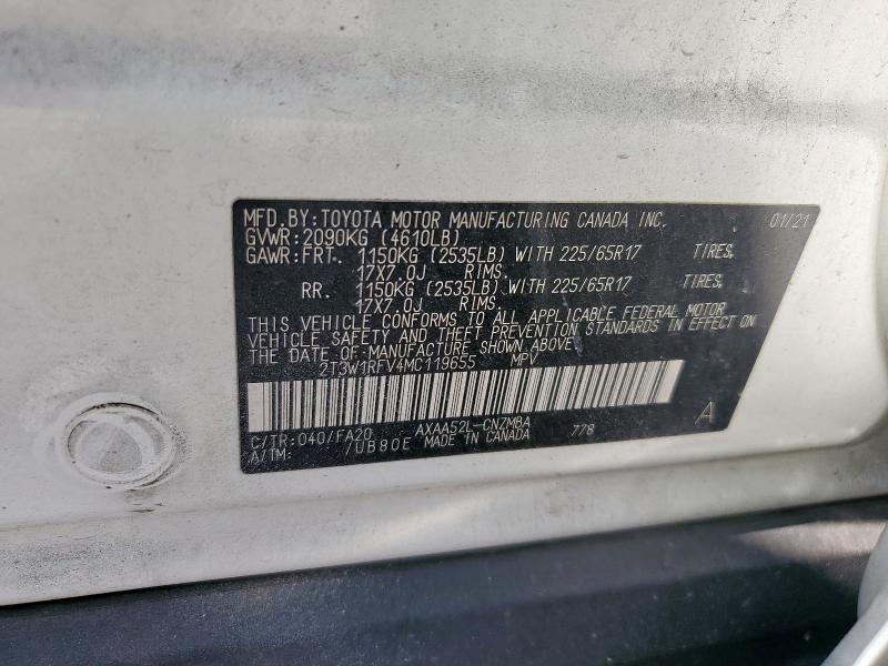 2T3W1RFV4MC119655 - 2021 TOYOTA RAV4 XLE WHITE photo 14