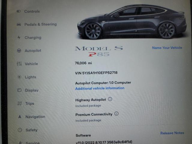 5YJSA1H10EFP52718 - 2014 TESLA MODEL S GRAY photo 9