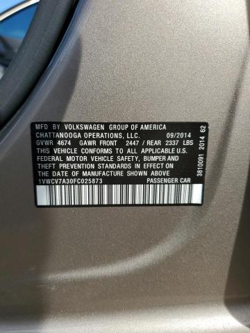 1VWCV7A30FC025873 - 2015 VOLKSWAGEN PASSAT SEL Бежевый фото 13