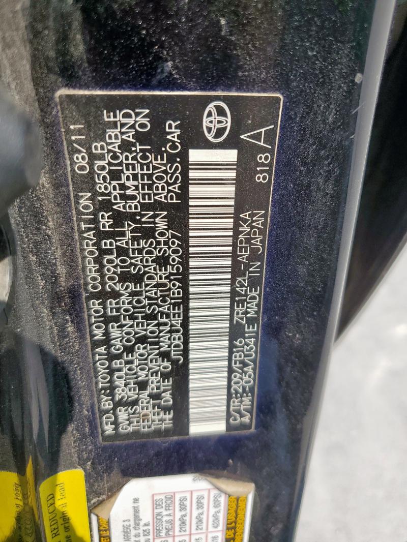 JTDBU4EE1B9159097 - 2011 TOYOTA COROLLA BASE Qara foto 12