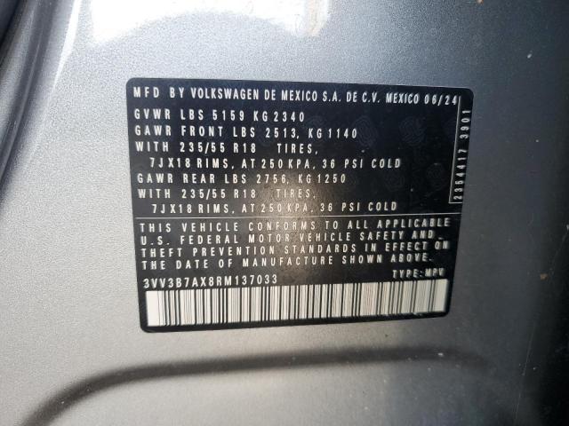 3VV3B7AX8RM137033 - 2024 VOLKSWAGEN TIGUAN SE Srebrny zdjęcie 13