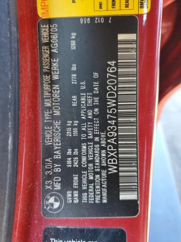 WBXPA93475WD20764 - 2005 BMW X3 3.0I RED photo 12