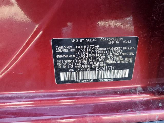 JF2GTAEC1K8241537 - 2019 SUBARU CROSSTREK PREMIUM MAROON photo 13