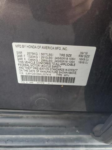 5J8YD4H35KL007414 - 2019 ACURA MDX GRAY photo 13