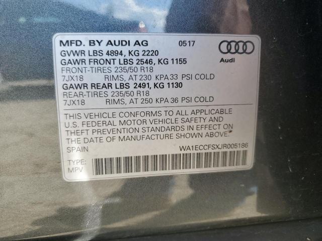 WA1ECCFSXJR005186 - 2018 AUDI Q3 PREMIUM GRAY photo 14