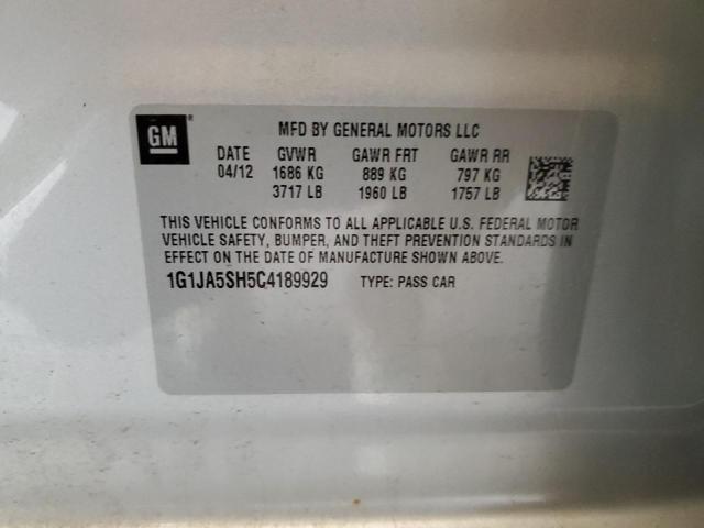 1G1JA5SH5C4189929 - 2012 CHEVROLET SONIC LS ვერცხლისფერი ფოტო 12