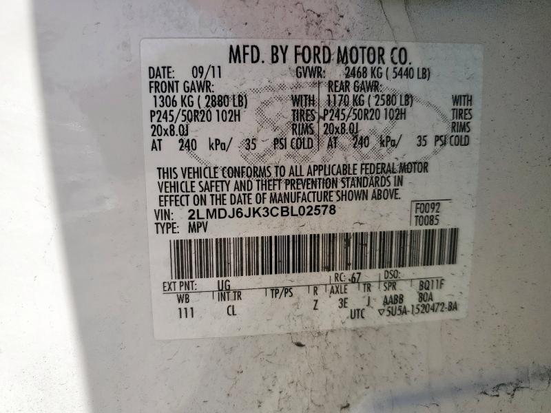 2LMDJ6JK3CBL02578 - 2012 LINCOLN MKX WHITE photo 14