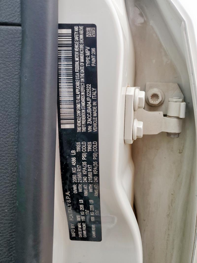 ZACCJBAB4JPJ22522 - 2018 JEEP RENEGADE SPORT თეთრი ფოტო 13