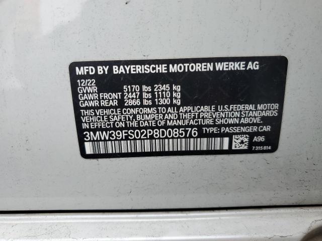 3MW39FS02P8D08576 - 2023 BMW 330XE WHITE photo 12