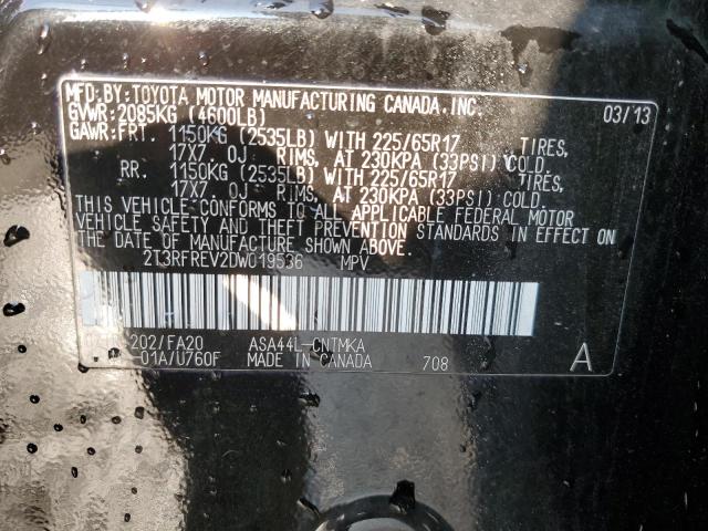 2T3RFREV2DW019536 - 2013 TOYOTA RAV4 XLE BLACK photo 13