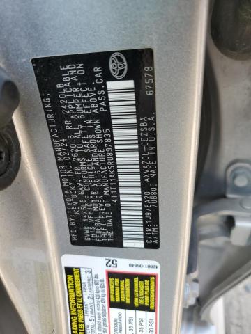 4T1T11AK5RU897835 - 2024 TOYOTA CAMRY SE NIGHT SHADE SILVER photo 12