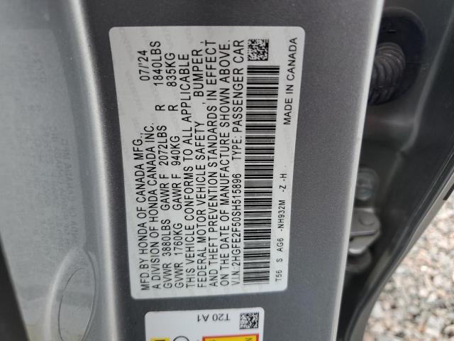 2HGFE2F50SH515896 - 2025 HONDA CIVIC SPORT SILVER photo 12