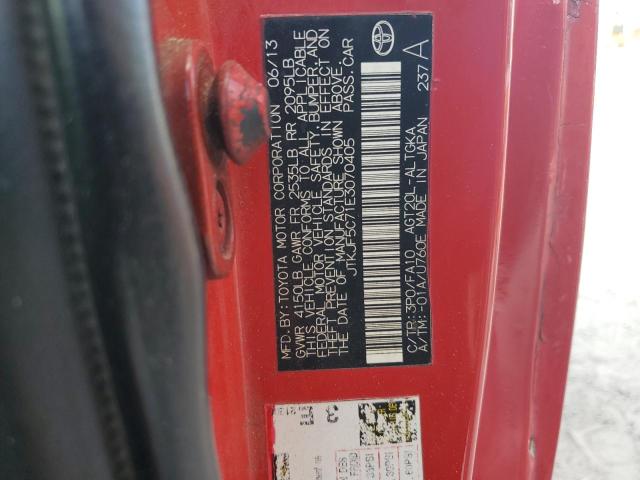 JTKJF5C71E3070405 - 2014 TOYOTA SCION TC RED photo 13