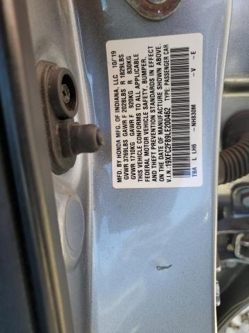 19XFC2F89LE200462 - 2020 HONDA CIVIC SPORT SILVER photo 12