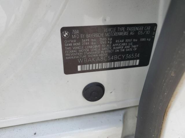 WBAKA8C54BCY36534 - 2011 BMW 750 I WHITE photo 12
