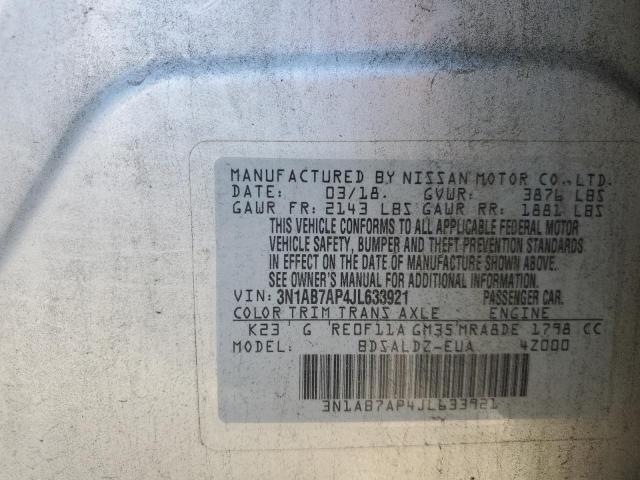 3N1AB7AP4JL633921 - 2018 NISSAN SENTRA S SILVER photo 12