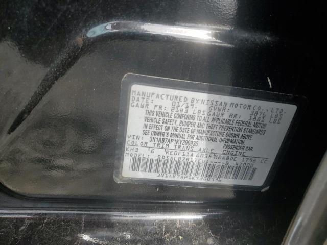 3N1AB7AP1KY300936 - 2019 NISSAN SENTRA S BLACK photo 12